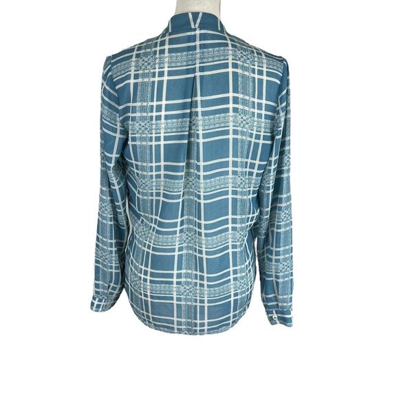Cabi 3068 Windowpane Faux Wrap Blouse Blue White Plaid Top V-Neck Size XS - Picture 4 of 7